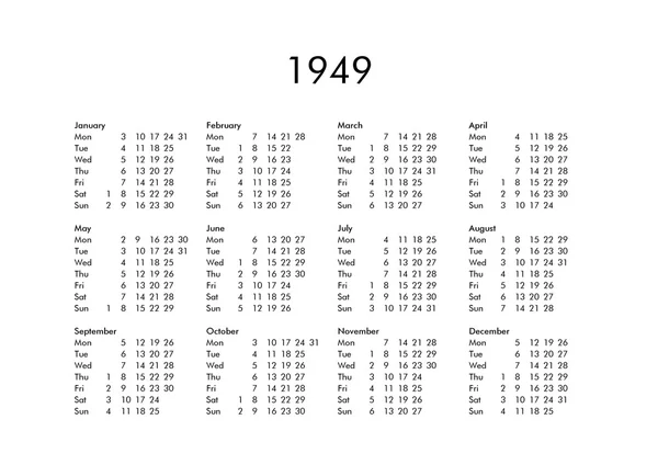 Calendário do ano 1949 — Fotografia de Stock