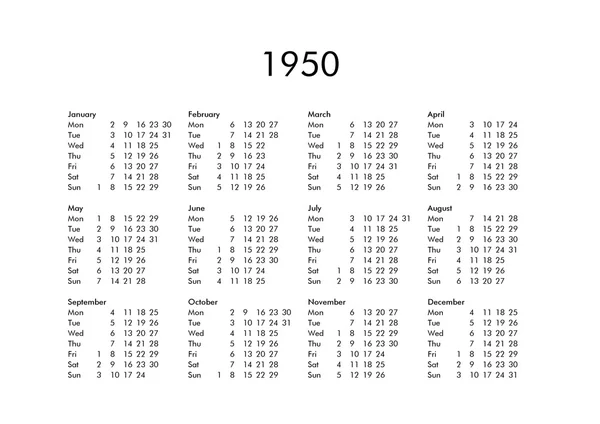 Calendario del año 1950 — Foto de Stock