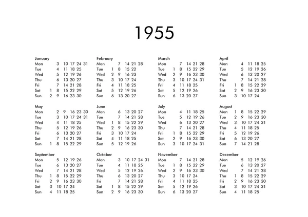Kalender voor het jaar 1955 — Stockfoto