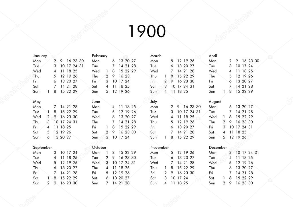 Calendario Del A o 1900 Foto De Stock Claudiodivizia 112901668 calendario-del-a-o-1900-foto-de-stock-claudiodivizia-112901668