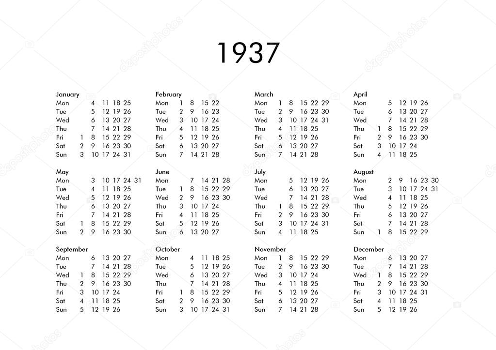 Calendar Of Year 1937 Stock Photo C Claudiodivizia 112901784 calendario año 1937