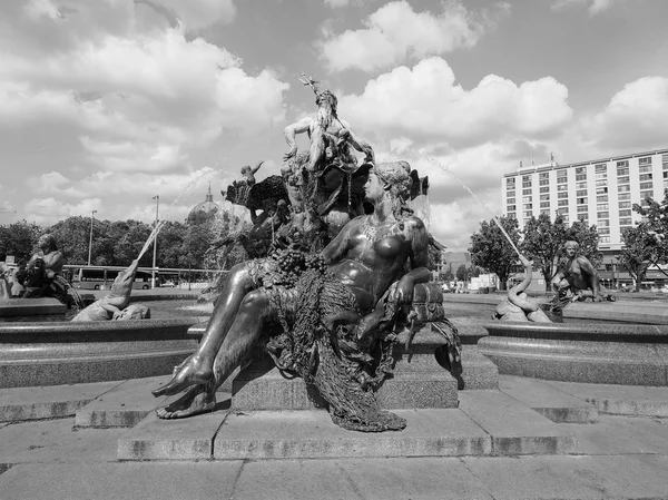 Neptunbrunnen fountain in Berlin in black and white — Stock Photo, Image