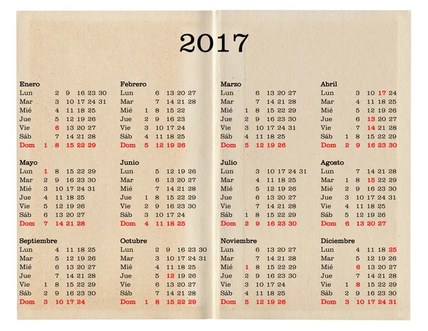 Calendário do ano 2017 - Espanha — Fotografia de Stock