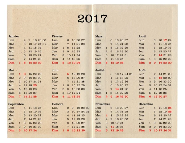 Kalendář pro rok 2017 - Francie — Stock fotografie