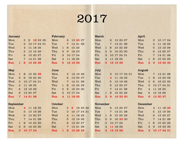 Kalendář pro rok 2017 - Spojené státy americké — Stock fotografie