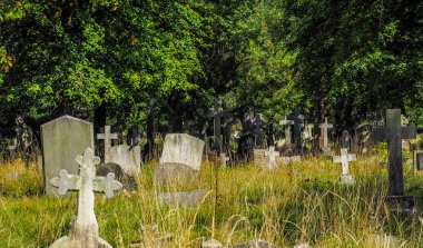 Gotik mezarlığındaki mezar ve haçlar HDR