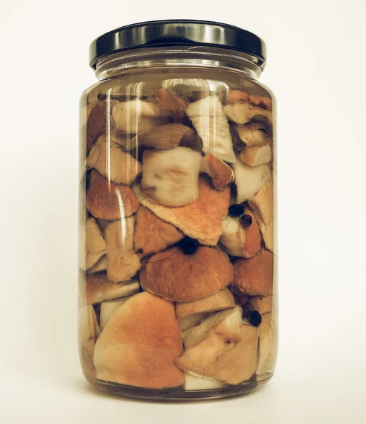 Porcini mushroom jar vintage desaturated — Stock Photo, Image