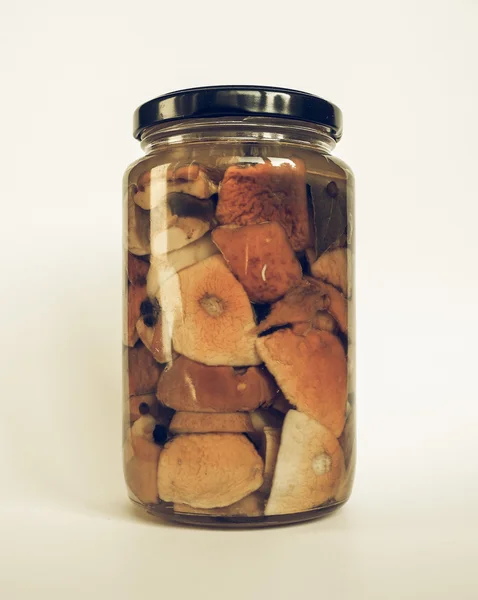 Porcini mushroom jar vintage desaturated — Stock Photo, Image