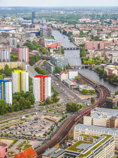 BERLIN, GERMANY - MAY 08, 2014: Aerial bird eye view of the city of Berlin Germany (HDR)