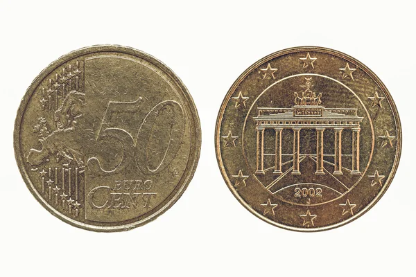 Vintage 50 Euro cent coin — Stock Photo, Image