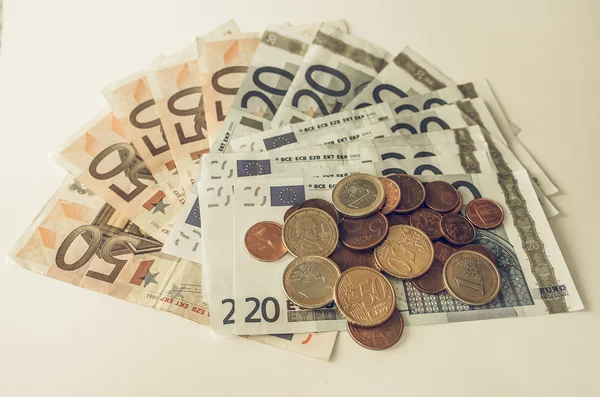 Monedas y billetes Vintage Euros — Foto de Stock