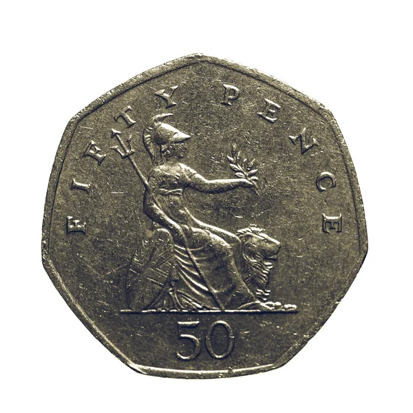 Vintage Fifty pence coin — Stock Photo, Image