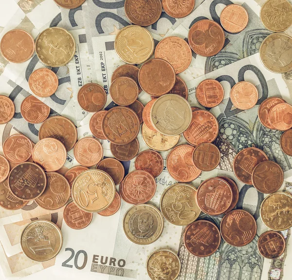 Vintage Euros coins and notes — Stock Photo, Image