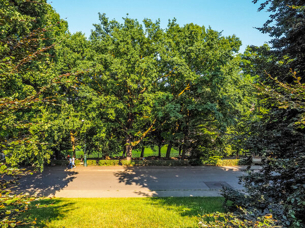 TURIN, ITALY - JULY 11, 2015: Tourists in Parco del Valentino park (HDR)