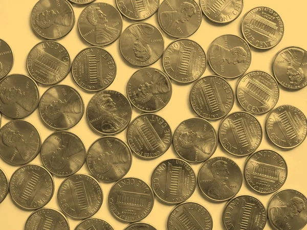 Dollar coins 1 cent - vintage — Stock Photo, Image