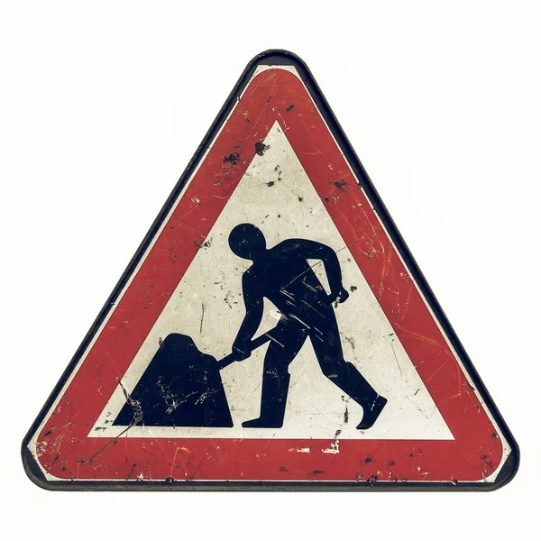 Vintage alla ricerca Roadworks segno — Foto Stock