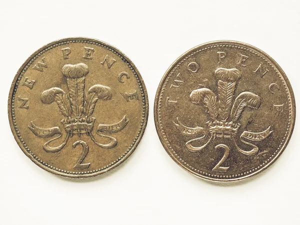 Vintage İngiltere'de 2 peni bozuk para — Stok fotoğraf