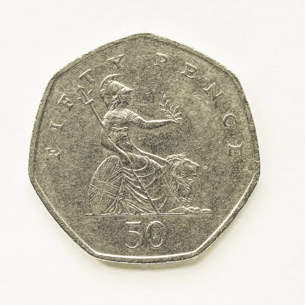 Vintage UK 50 pence coin — Stock Photo, Image