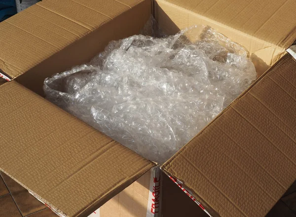 Corrugated Cardboard Packet Filled Bubble Wrap — Stock Photo, Image