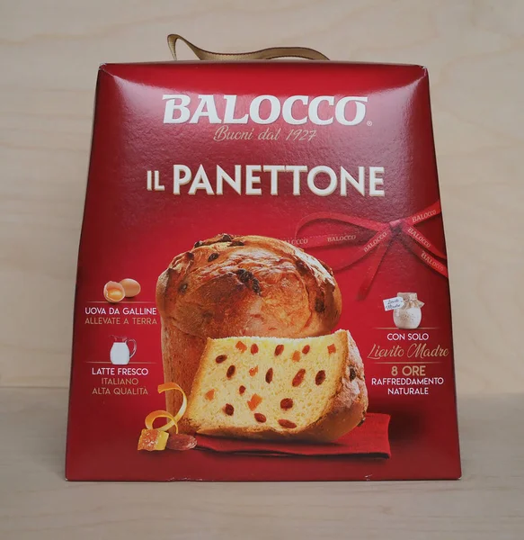 Fossano Itálie Circa Prosinec 2020 Box Balocco Panettone Cake — Stock fotografie