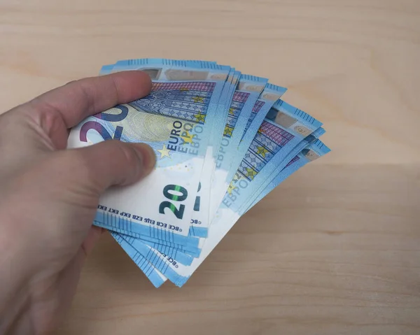 Hand Hält Euro Banknoten Geld Eur Währung Der Europäischen Union — Stockfoto