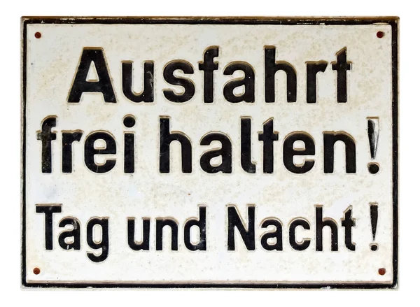 German Traffic Sign Isolated White Background Ausfahrt Frei Halten Tag — Stock Photo, Image