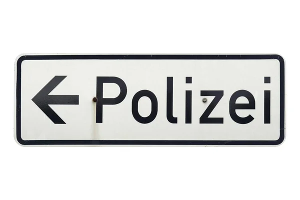 Német Közlekedési Tábla Elszigetelt Fehér Háttér Polizei Fordítás Rendőrség — Stock Fotó
