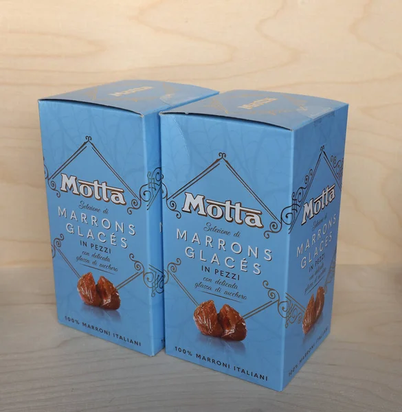 Milan Italien Circa December 2020 Paket Motta Marrons Glaces Kastanjer — Stockfoto