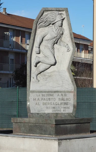 Settimo Torinese Italia Circa Gennaio 2021 Monumento Bersagliere — Foto Stock