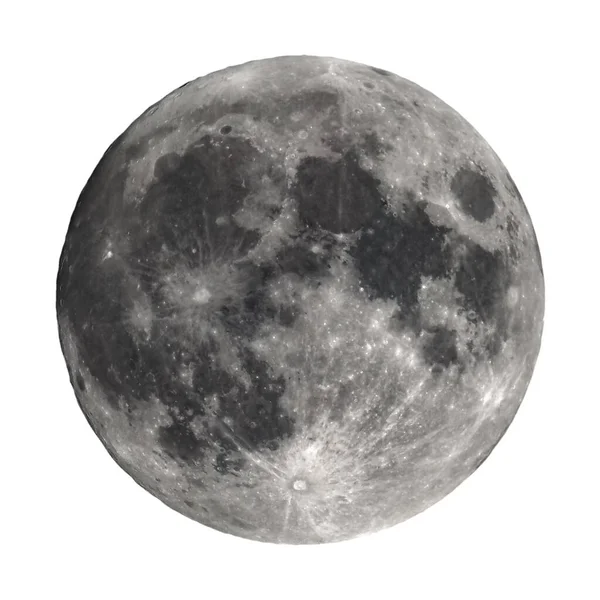 用天文望远镜在白色背景下观测到的满月 — 图库照片