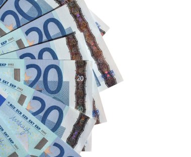 Euro banknotları para (EUR), Avrupa Birliği para birimi beyaz arkaplan üzerinde izole