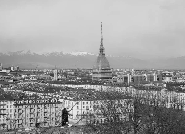 黒と白でトリノ イタリアの都市の空中ビュー — ストック写真