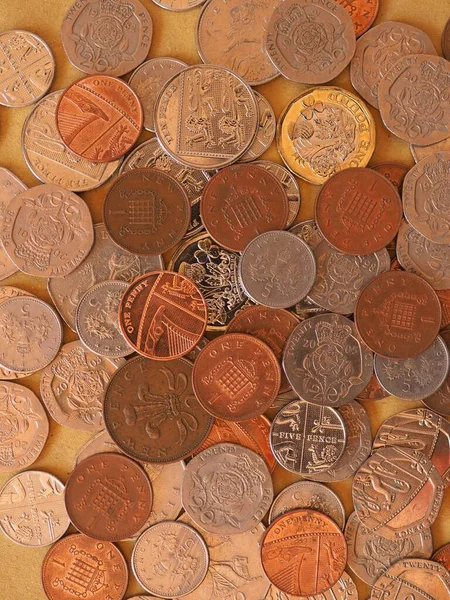 Pieniądze Monety Gbp Waluta Zjednoczonego Królestwa — Zdjęcie stockowe