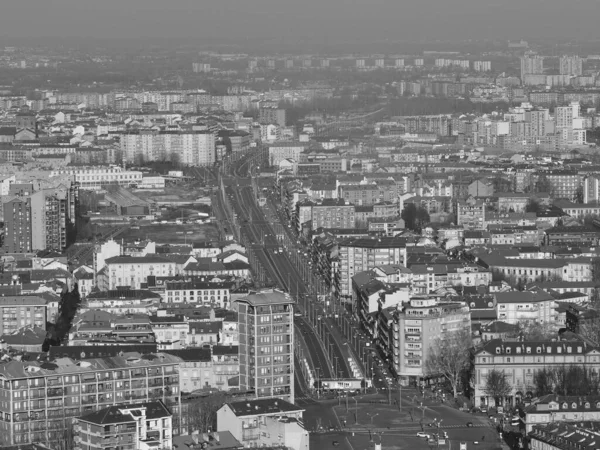 Veduta Aerea Della Città Torino Guardando Piazza Statuto Bianco Nero — Foto Stock