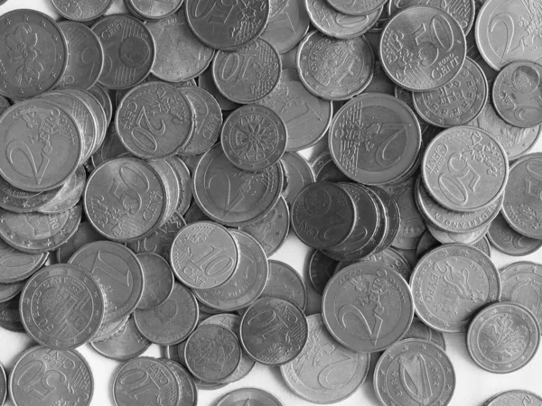 Monedas Euros Dinero Eur Moneda Unión Europea Blanco Negro —  Fotos de Stock