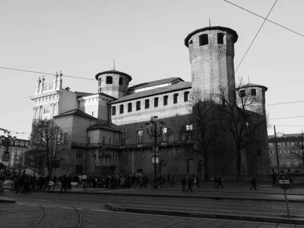 Palazzo Madama Kungliga Palatset Piazza Castello Turin Italien Svartvitt — Stockfoto