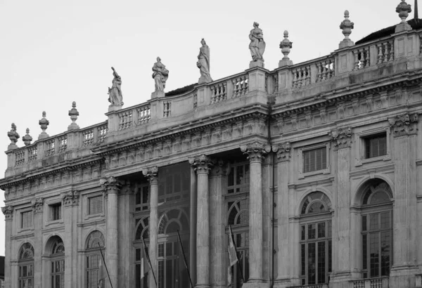 Palácio Madama Palácio Real Piazza Castello Turim Itália Preto Branco — Fotografia de Stock