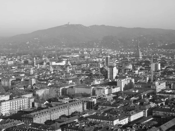 Veduta Aerea Della Città Torino Con Piazza Castello Bianco Nero — Foto Stock