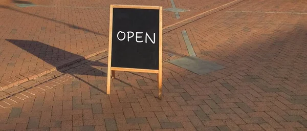 Open Sign Blackboard Reopening Covid Lockdown — Stock Photo, Image