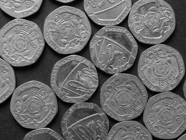 Moneda Peniques Gbp Moneda Del Reino Unido Blanco Negro —  Fotos de Stock