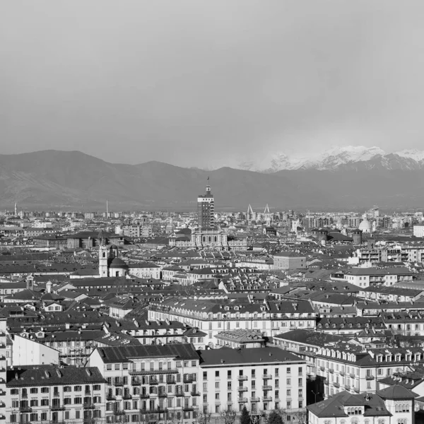 Letecký Pohled Město Turín Itálie Černobílém — Stock fotografie