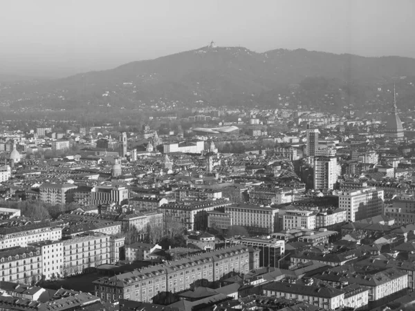 Légi Kilátás Város Torino Olaszország Piazza Castello Tér Fekete Fehér — Stock Fotó
