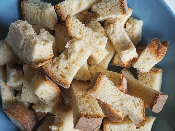 Crutones Pan Tostado Frito Plato — Foto de Stock