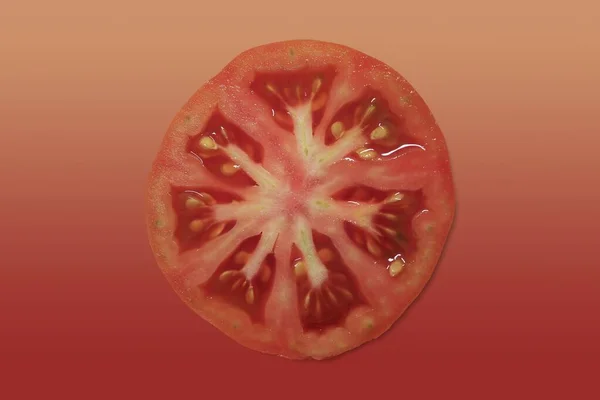 Tomate Fatia Frutas Sobre Correspondência Cor Gradiente Fundo — Fotografia de Stock