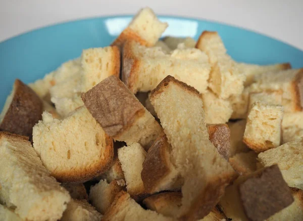 Croutons Van Geroosterd Gebakken Brood Een Schotel — Stockfoto