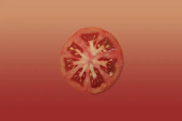 Fruit Tranche Tomate Sur Fond Dégradé Couleur Assortie Avec Espace — Photo