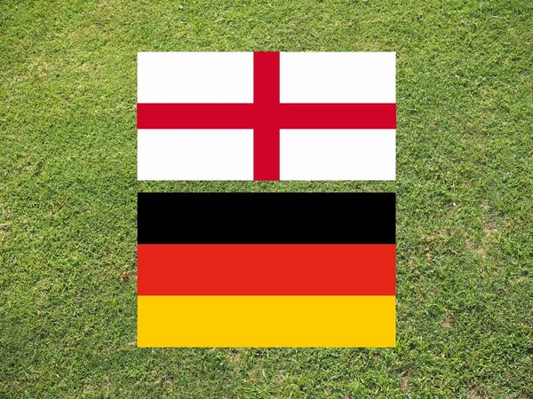 Flags England Germany Football Field Grass — Stock Photo, Image