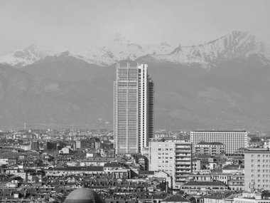 İtalya, Torino şehrinin siyah beyaz hava manzarası