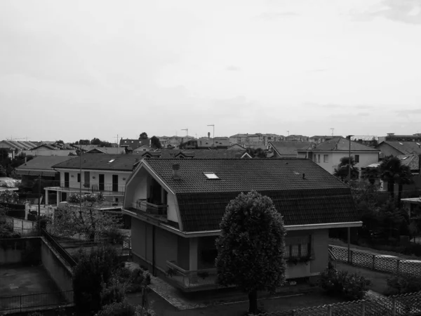 Vista Aérea Ciudad Settimo Torinese Italia Atardecer Blanco Negro —  Fotos de Stock