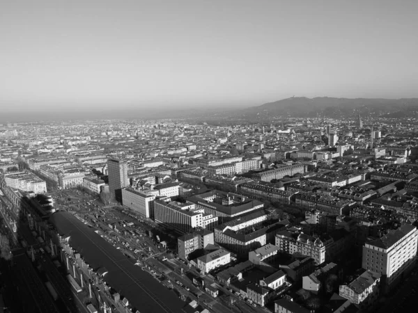 Aerial View City Turin Italy Piazza Castello Square Black White — Stock Photo, Image